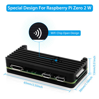 Black Aluminum CNC Case Shell Cover Enclosure Kit with Heatsink, USB Cable HDMI Adapter for Respberry Pi Zero 2W Passive Cooling