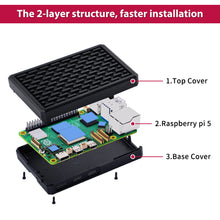52Pi Armor Case V5 Black Aluminum Alloy Passive Cooling Enlosure Shell for Raspberry Pi 5