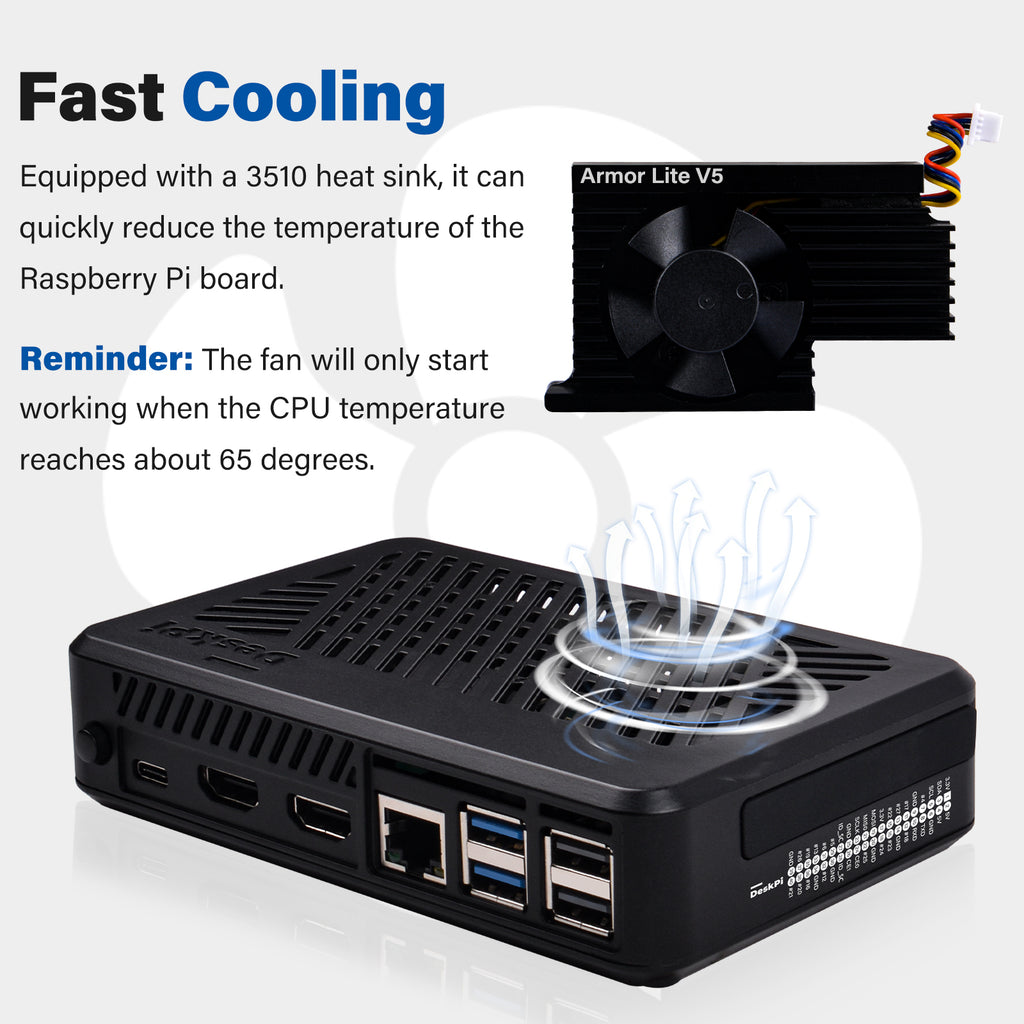 DeskPi Lite for Raspberry Pi 5, With Power Button/Heatsink with Armor ...