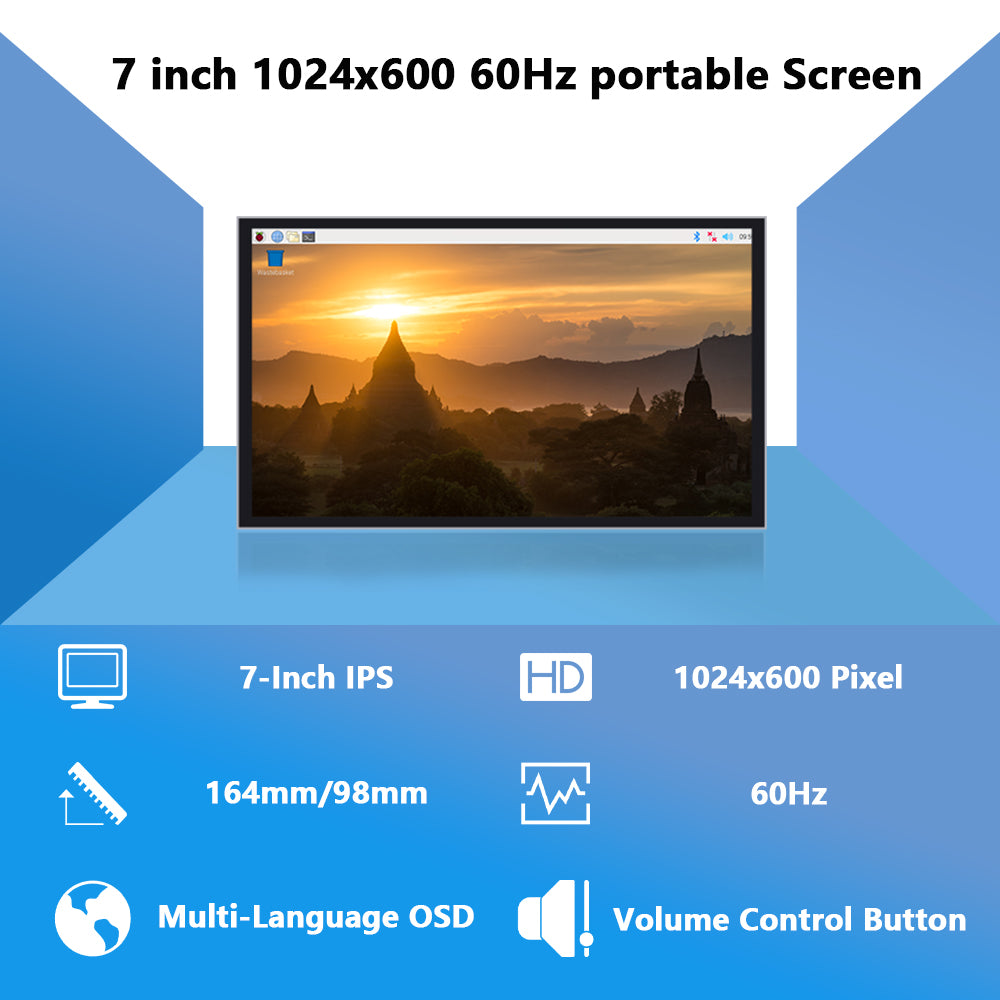 Monitor pequeño de 7 pulgadas, monitor Raspberry Pi con altavoces  integrados, mini monitor 1024 x 600, monitor HDMI 60 Hz, 5ms, pantalla IPS  con