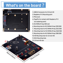 52Pi M.2 NVME +2.5 USB Adapter Bottom NUO8 for Raspberry Pi 5, Support M.2 NVMe SSDs 2230/2242/2260/2280