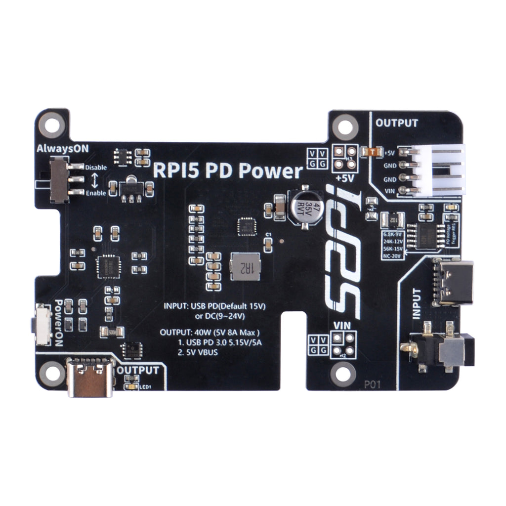 52Pi PD Power Expansion Board for Raspberry Pi 5 8GB 4GB, with Always-ON switch, Automatic Startup and Manual Power Control Function