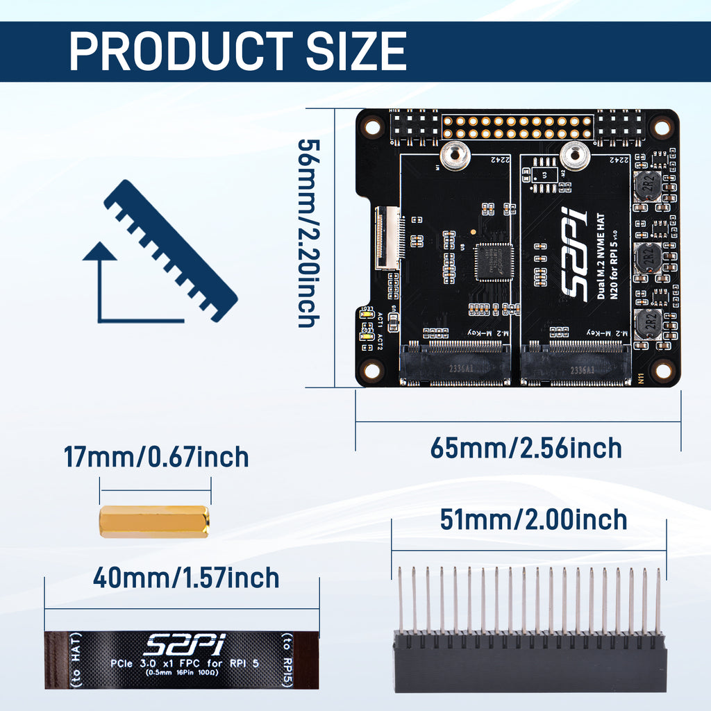 52Pi N20 Dual 2242 NVMe HAT for Raspberry Pi 5, Supprt Two 2242