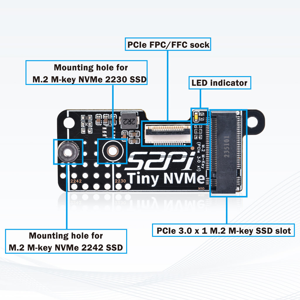 52Pi N10 Tiny PCIe M.2 Key-M NVMe SSD PCIe Peripheral Board for