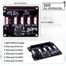 52Pi B14 Quad FPC PCIe HAT for Raspberry Pi 5, B14 HAT 1 to 4 PCIe Interface with 40Pin GPIO Pin Header for Raspberry Pi 5