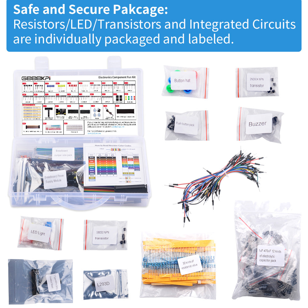 Kit Composants électroniques 1500 Pièces - Résistances, Condensateurs, LEDs, Transistors, Diodes - Avec Boîte De Rangement