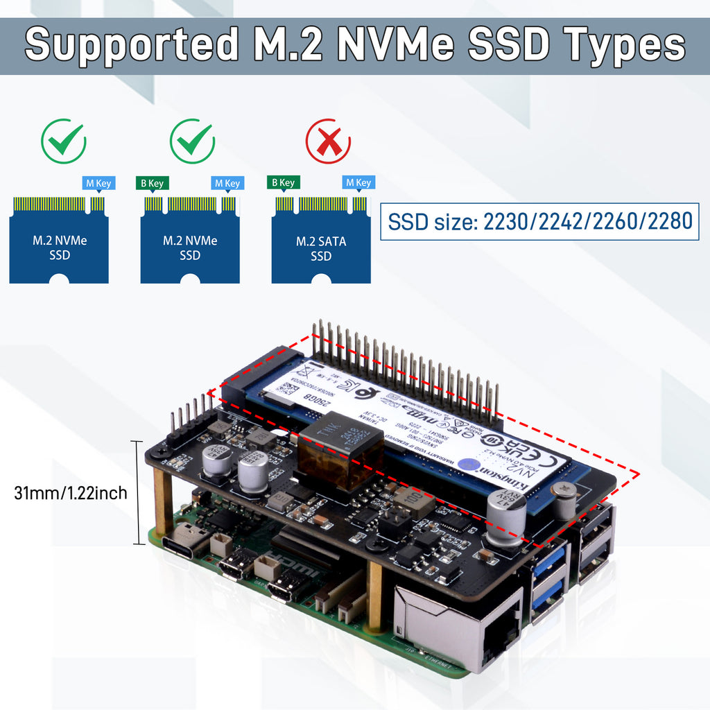 Waveshare Scheda adattatore PCIe a M.2 (D) per Raspberry Pi 5, compatibile con SSD M.2 NVMe di Waveshare Scheda adattatore PCIe a M.2 (D) per Raspberry Pi 5, compatibile con SSD M.2 NVMe di