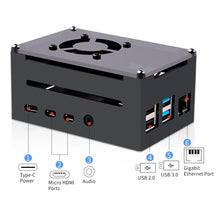 52Pi Raspberry Pi 4 Model B Aluminum Case Black Metal Enlosure Shell with Quiet Cooling Fan for RPI 4B Compatible PoE Hat