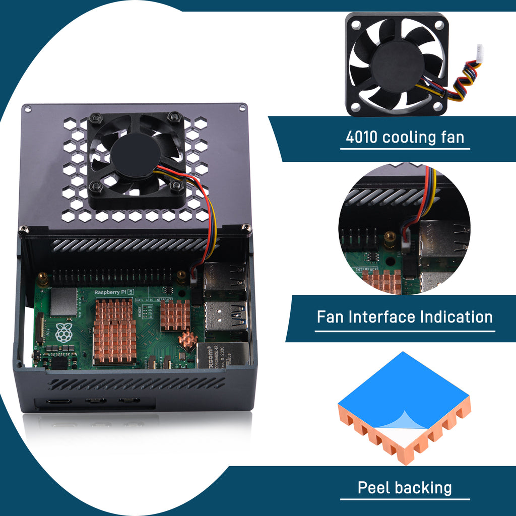 52Pi Aluminum Case Black Brick Enlosure With Cooling Fan Heatsink