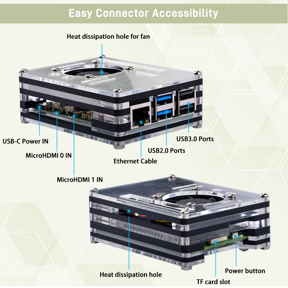 52Pi Acrylic Case Enlosure Black and White With Cooling Fan
