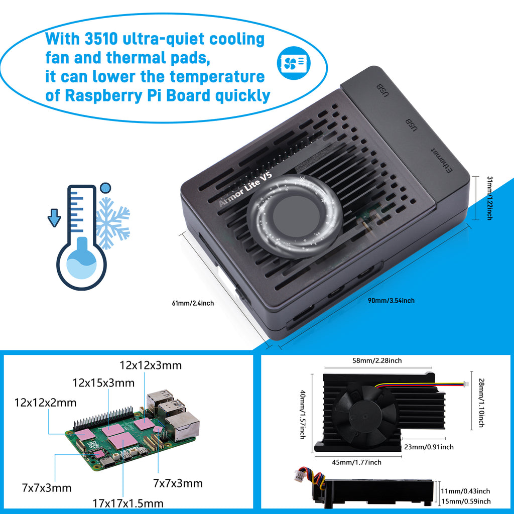 52Pi ABS Case Black Enlosure Shell for Raspberry Pi 5 with Armor