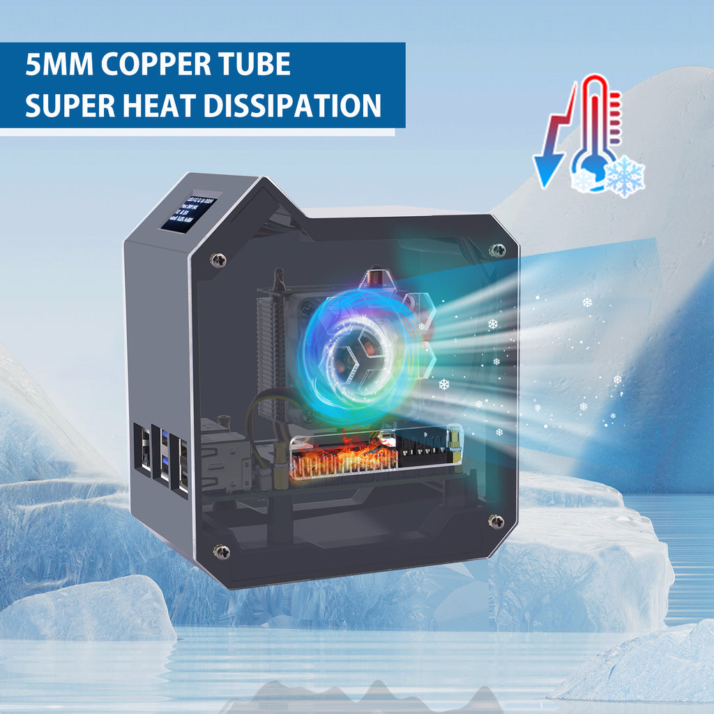 52Pi ABS Mini Tower Kit Black Enlosure Case for Raspberry Pi 5