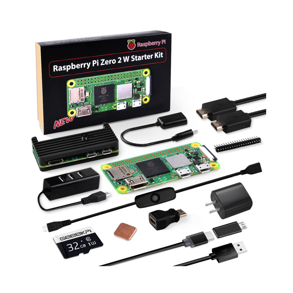 Raspberry Pi Zero 2 W Starter Kit, with RPi Zero 2 W Aluminum Case, 32GB  Card Preloaded OS, QC3.0 Power Supply, 20Pin Header, Micro USB to OTG  Adapter, HDMI Cable, Heatsink, Switch Cable