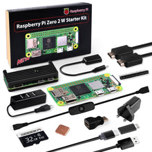 Raspberry Pi Zero 2 W Starter Kit, with RPi Zero 2 W Aluminum Case, 32GB Card Preloaded OS, QC3.0 Power Supply, 20Pin Header, Micro USB to OTG Adapter, HDMI Cable, Heatsink, Switch Cable