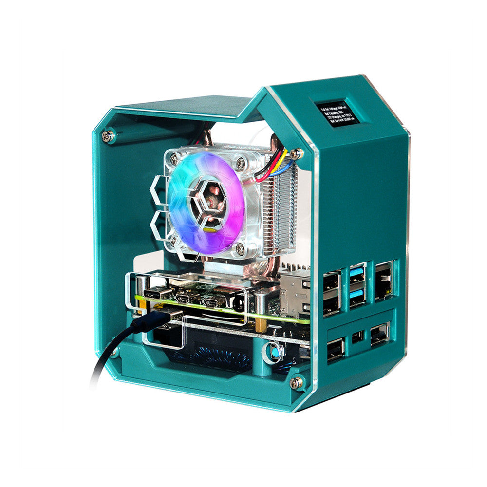 52Pi ABS Mini Tower RGB Cooling Fan With 0.96 OLED Screen UPS Case