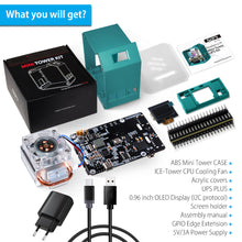 52Pi ABS Mini Tower RGB Cooling Fan With 0.96 OLED Screen UPS Case Kit for Raspberry Pi 4B