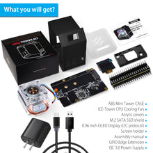 52Pi Raspberry Pi 4 Model B ABS Mini Tower NAS Kit with Ice Tower 0.96 Screen Dispaly for Raspberry Pi 4B