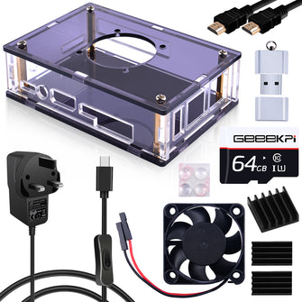 Orange Pi 5/5B Starter Kit Acrylic Case Transparent Shell with Fan Power Supply Heatsink HDMI Cable and MicroSD Card