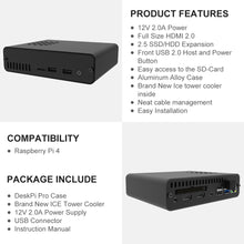 DeskPi Pro V2.0 Aluminum Case for Raspberry Pi 4-with ICE Tower Cooler/2.5 inch HDD-SDD Support/ Power Supply/Two Full-Sized HDMI/Power Button/ IR Support