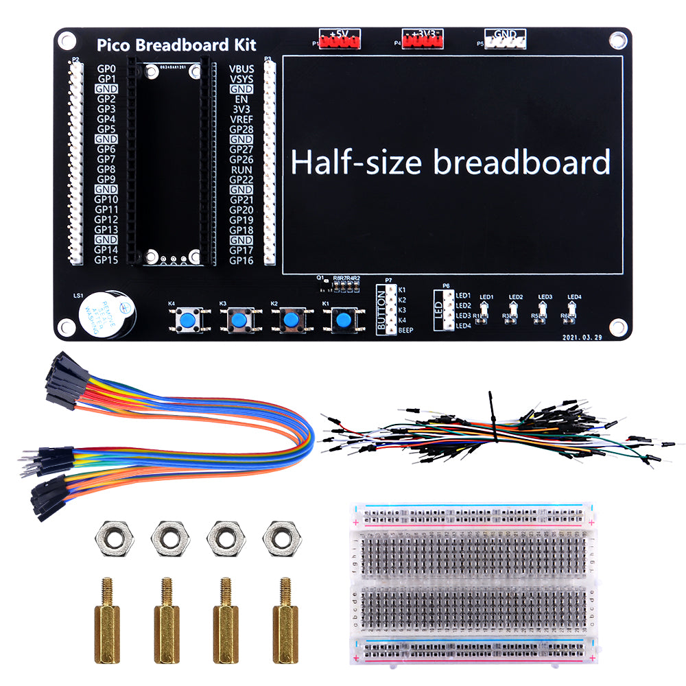 Breakout Kit Built-In LED lights Buttons Buzzer Half-size Breadboard f –  52Pi Store