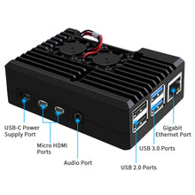 52Pi New Black Aluminum CNC Alloy Case Enclosure Shell Cover with 2510 Dual Cooling Fan for Raspberry Pi 4B