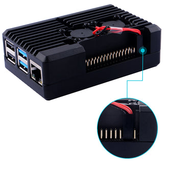 New Black Aluminum CNC Alloy Case Enclosure Shell Cover with 2510 Dual Cooling Fan for Raspberry Pi 4B