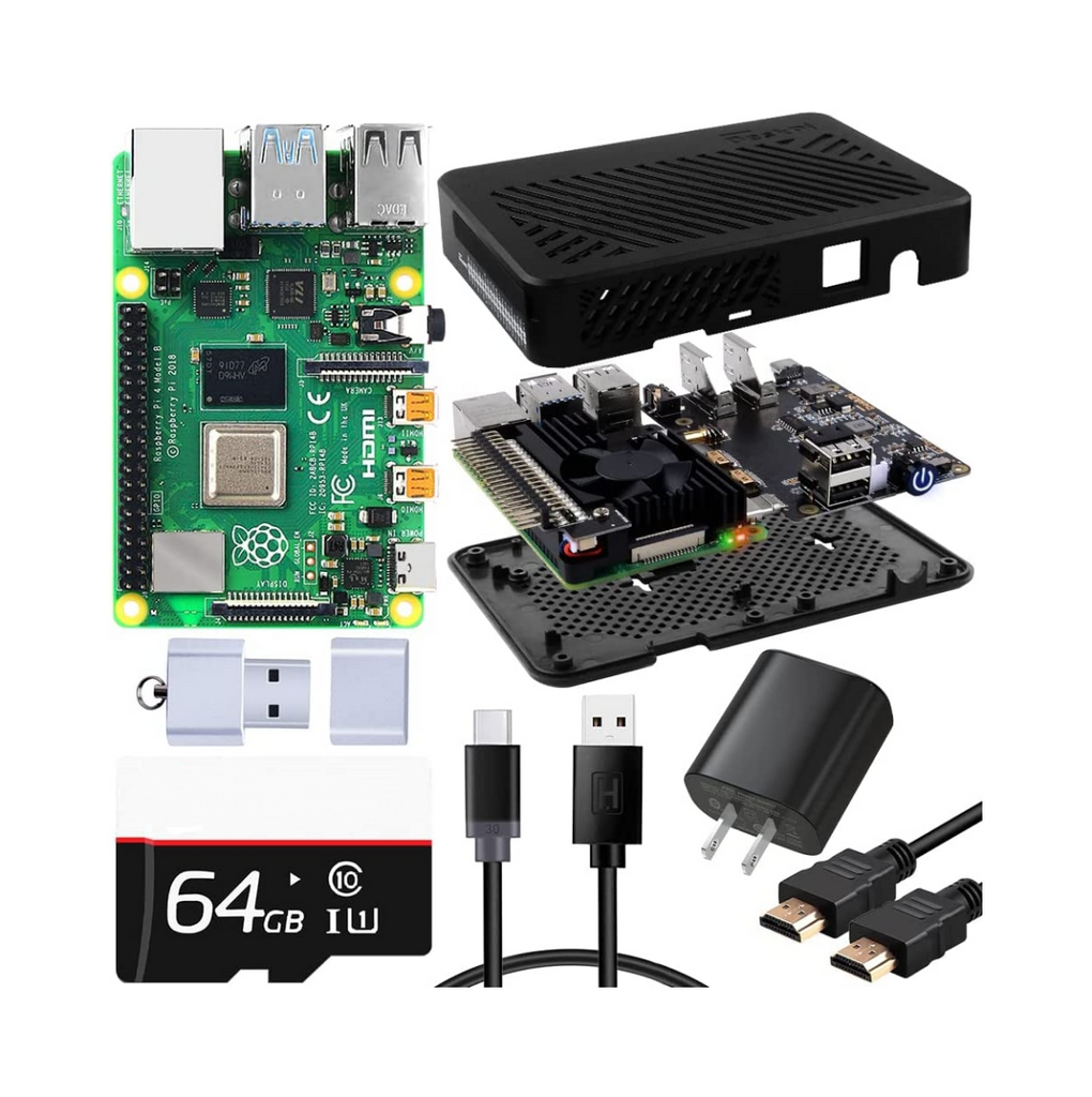 DeskPi Lite for Raspberry Pi 4, With Power Button/ Heatsink with PWM Fan/  Dual Full-Size HDMI/Extra Two USB Port