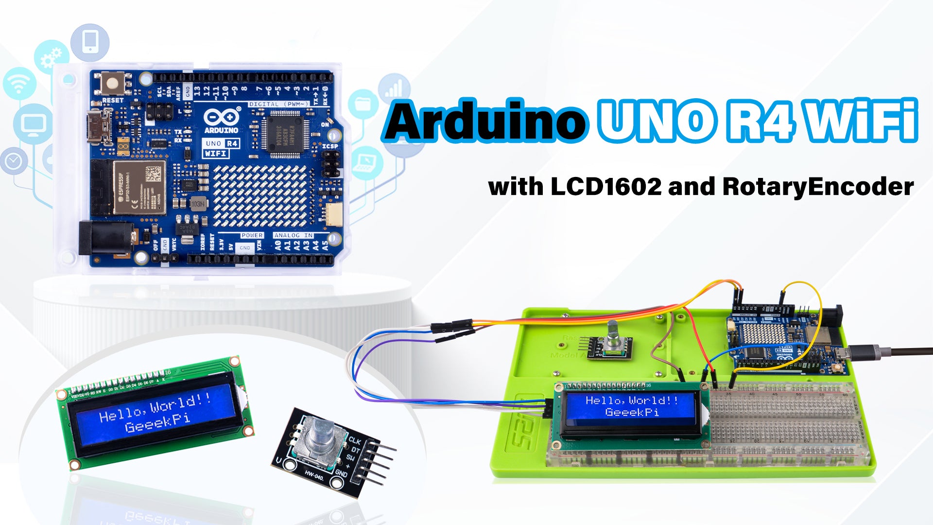 52Pi Arduino UNO R4 WiFi with RotaryEncoder and LCD1602 Display