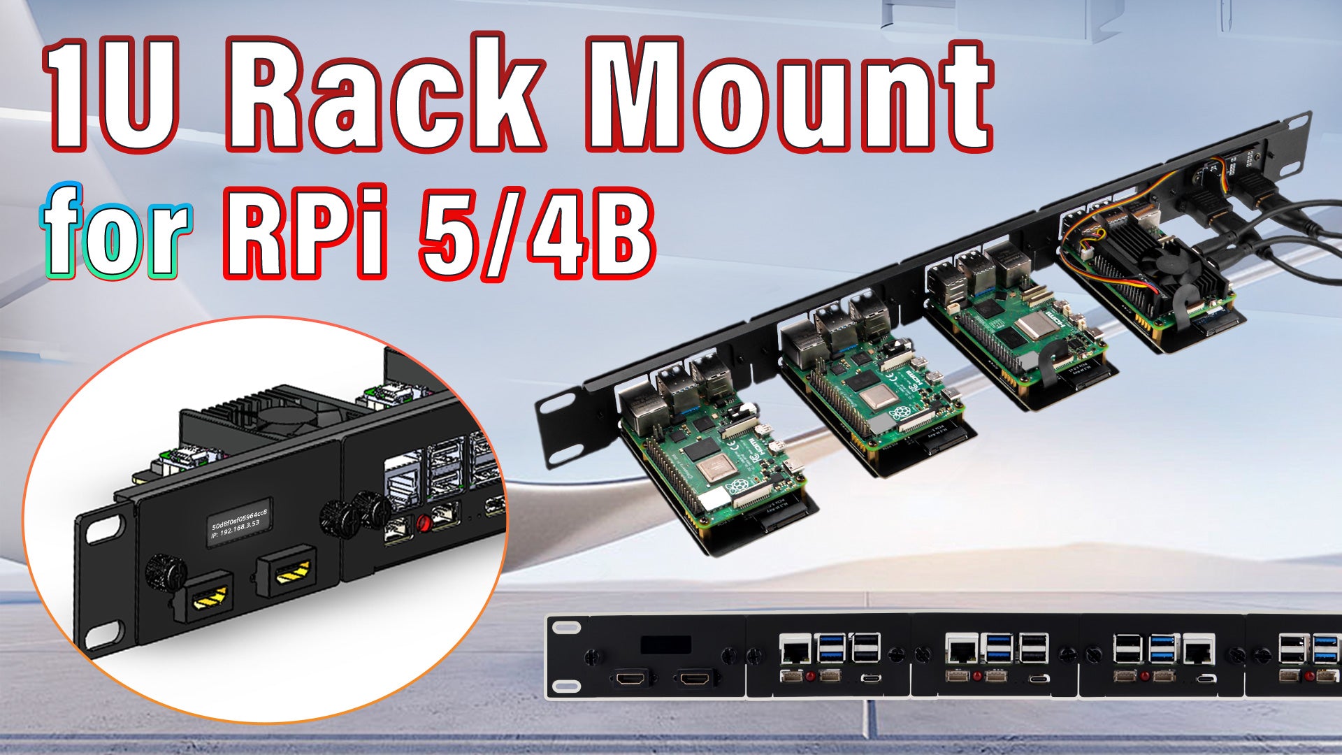 52Pi RS01 1U Rack Mount for Raspberry Pi 5/4B