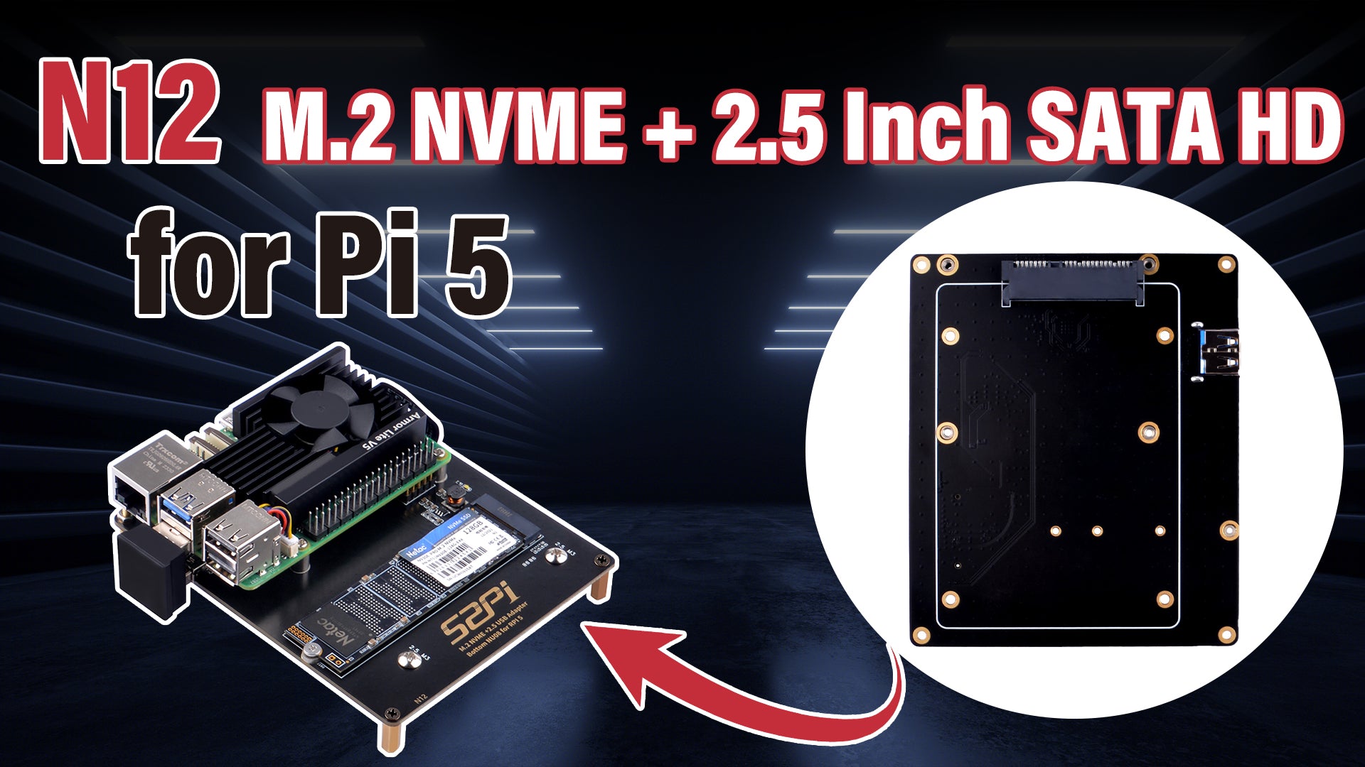 52Pi N12 M.2 NVME+2.5USB NU08 HDD Bottom