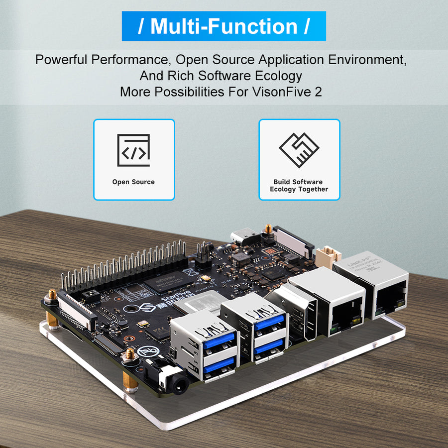 Carte Unique VisionFive2 RISC-V - Processeur JH7110 1.5GHz, 8GB RAM, GPU 3D - Compatible Raspberry Pi