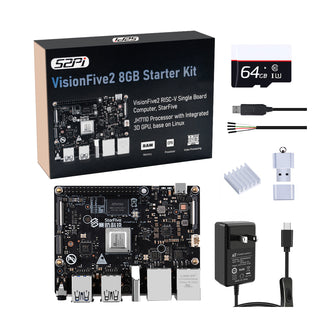 52Pi VisionFive 2 Starter Kit RISC-V Single Board Computer 8G with Type-C Power Supply 64GB SD Card Heatsink