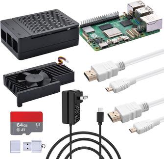 52Pi Starter Kit for Raspberry Pi 5 8GB, with Raspberry Pi 5 8GB Board, Case, 64GB Card, Card Reader, HDMI Cables and 27W USB C Power Supply