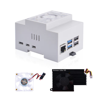 DIN Rail ABS Case with Armor Lite V5 Cooler for Raspberry Pi 5