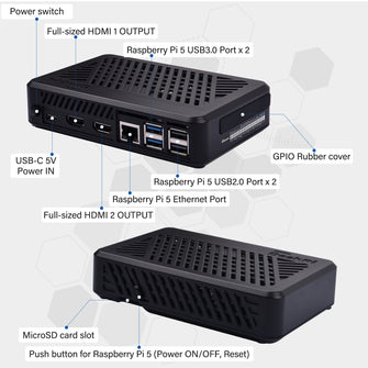 DeskPi Lite for Raspberry Pi 5, With Power Button/Heatsink with Armor Lite V5 Fan/Dual Full-Size HDMI, Support M.2 NVMe SSD