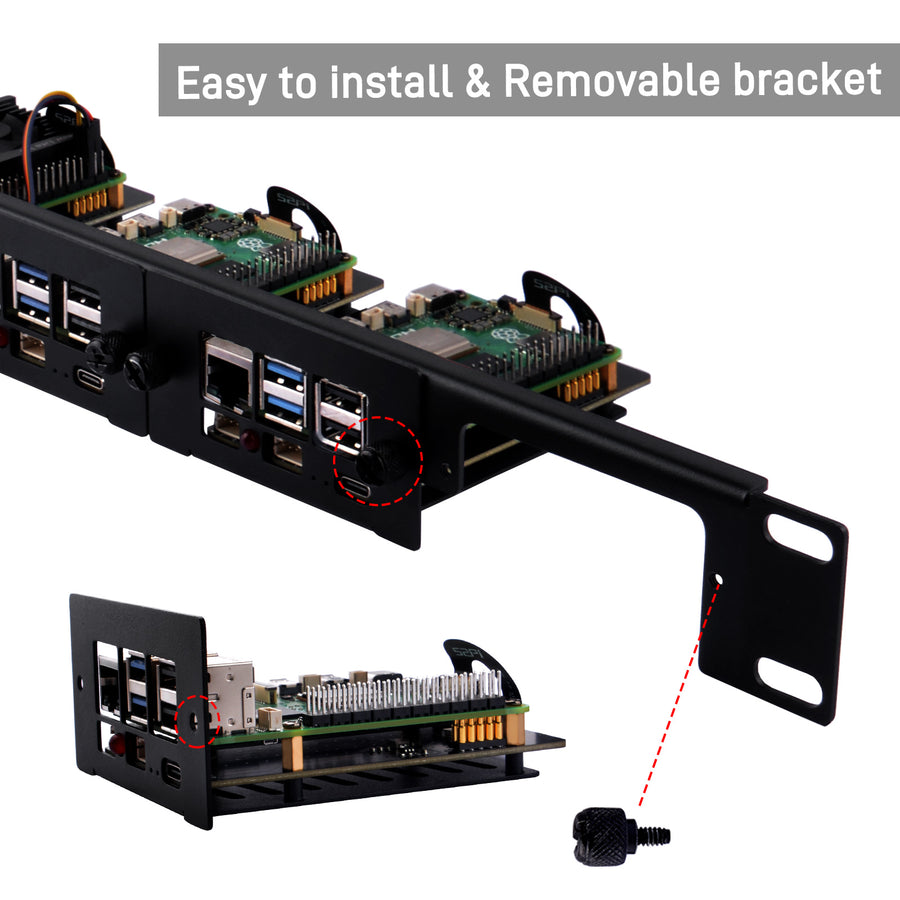 RS01 1U Rack Mount for Raspberry Pi5 with four RS-P11 Expansion