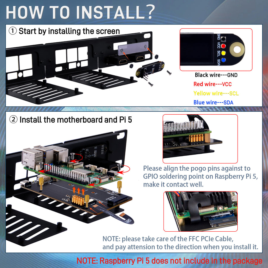 RS01 1U Rack Mount for Raspberry Pi5 with four RS-P11 Expansion