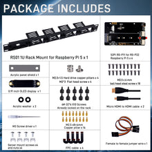 RS01 1U Rack Mount for Raspberry Pi5 with four RS-P11 Expansion Board for RS-P22 Raspberry Pi5 Supports M.2 NVMe 2230/2242/2260/2280 SSD