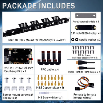 RS01 1U Rack Mount for Raspberry Pi5/4B with four  RS-P11 Expansion Board for RS-P22 Raspberry Pi5