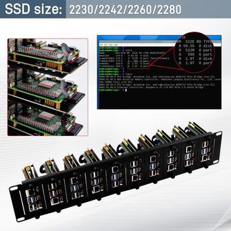 52Pi 19 Inch 2U Rack Mount for Raspberry Pi5/4B with 10 PCIE NVME Expansion Board Supports M.2 NVMe SSDs