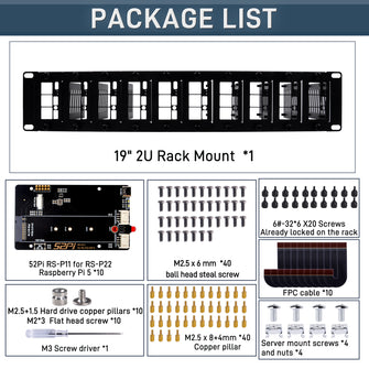 Pi 19 Inch Rack 52Pi 19 Inch 2U Rack Mount for Raspberry Pi5 with 10 PCIE NVME Expansi ...