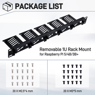 52Pi 19 Inch Removable 1U Rack Mount with 5 Mounting Ports for Raspberry Pi 5/4B/3B+