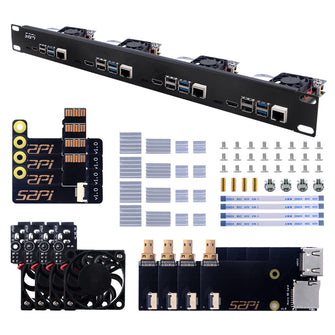 52Pi 1U Rack Steel Bracket Kit For Raspberry Pi 4B Clusters 19 Inch 4 Slots Heatsinks TF Card to FPC Board Cooling Fan Cable