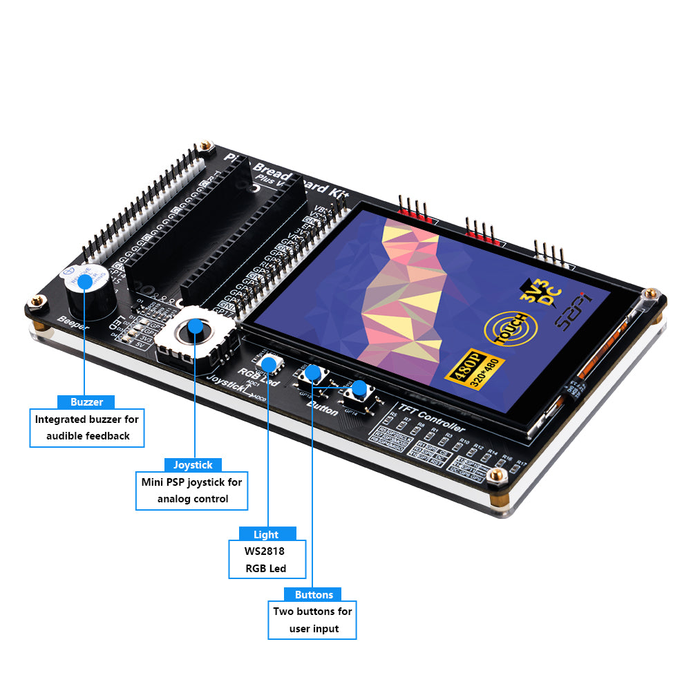 52Pi Raspberry Pi Pico/Pico W Breadboard Kit with 3.5 Inch Touch Scree ...