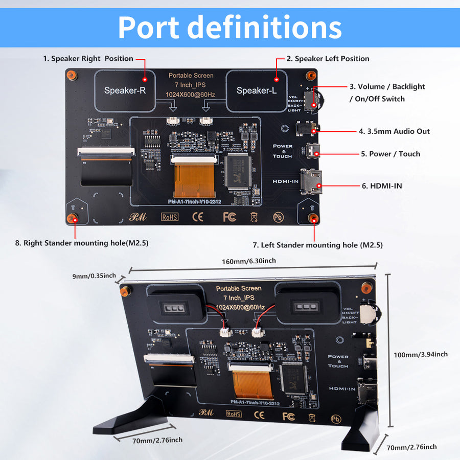 52Pi 7 inch 1024x600 60Hz IPS Capacitive Touch Screen with