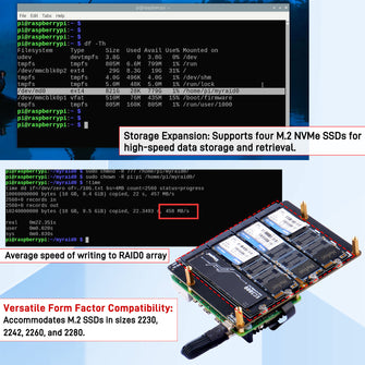 52Pi N16 Quad NVMe expansion board for Raspberry Pi 5, Support M.2 NVMe SSDs  2230/2242/2260/2280