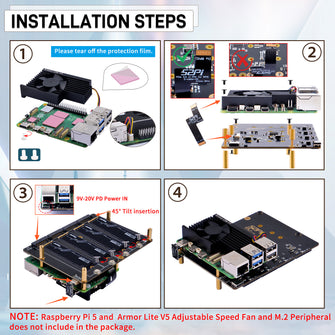 52Pi N16 Quad NVMe expansion board for Raspberry Pi 5, Support M.2 NVMe SSDs  2230/2242/2260/2280