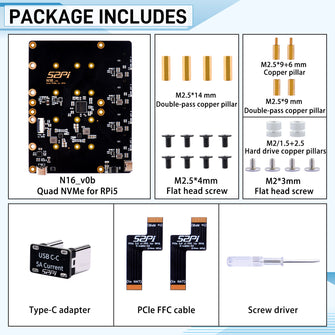 52Pi N16 Quad NVMe expansion board for Raspberry Pi 5, Support M.2 NVMe SSDs  2230/2242/2260/2280