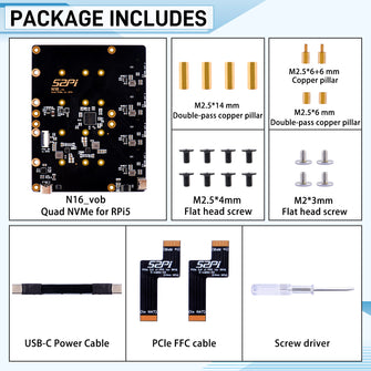 52Pi N16 Quad NVMe expansion board for Raspberry Pi 5, Support M.2 NVMe SSDs  2230/2242/2260/2280