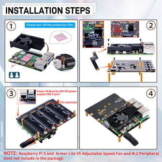 52Pi N16 Quad NVMe expansion board for Raspberry Pi 5, Support M.2 NVMe SSDs  2230/2242/2260/2280